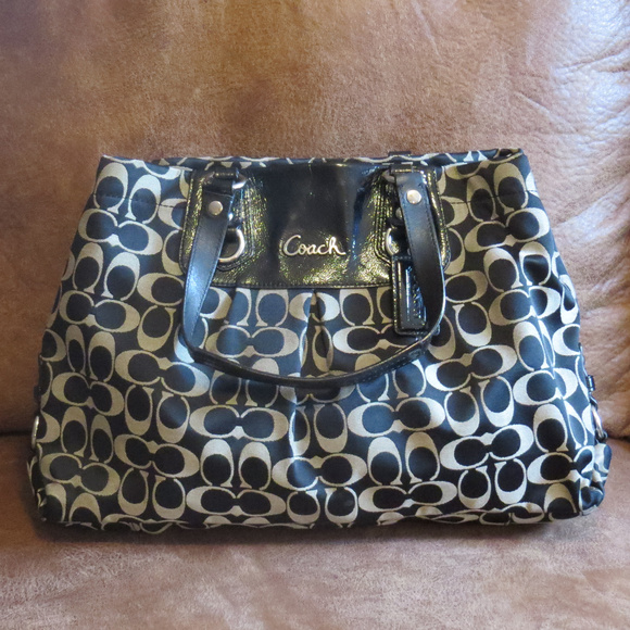Coach Handbags - Coach Ashley Black Tan Med/LG Shoulder Bag EUC